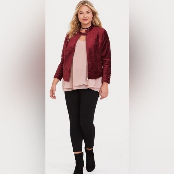 Torrid Velvet Moto Jacket Size 1 Lattice details soften a moto-inspired - Picture 1 of 17